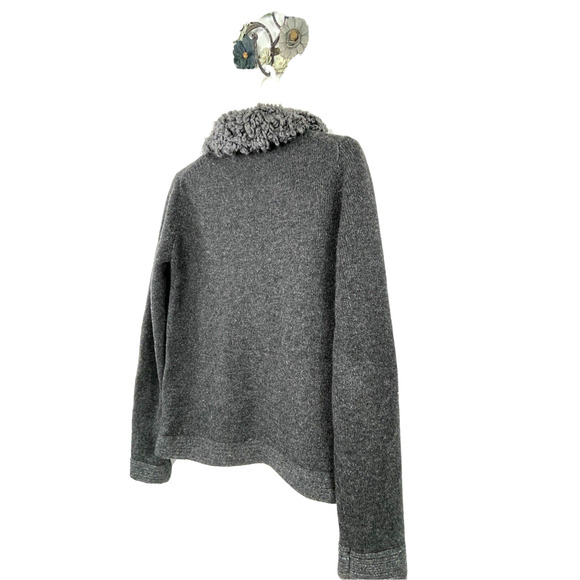 GAP 100% Wool Faux Shearling Collar Button Front Cardigan Gray Size Medium - Picture 7 of 12